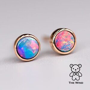 Minimalist Round Doublet Opal Stud Earrings 18k Rose Gold